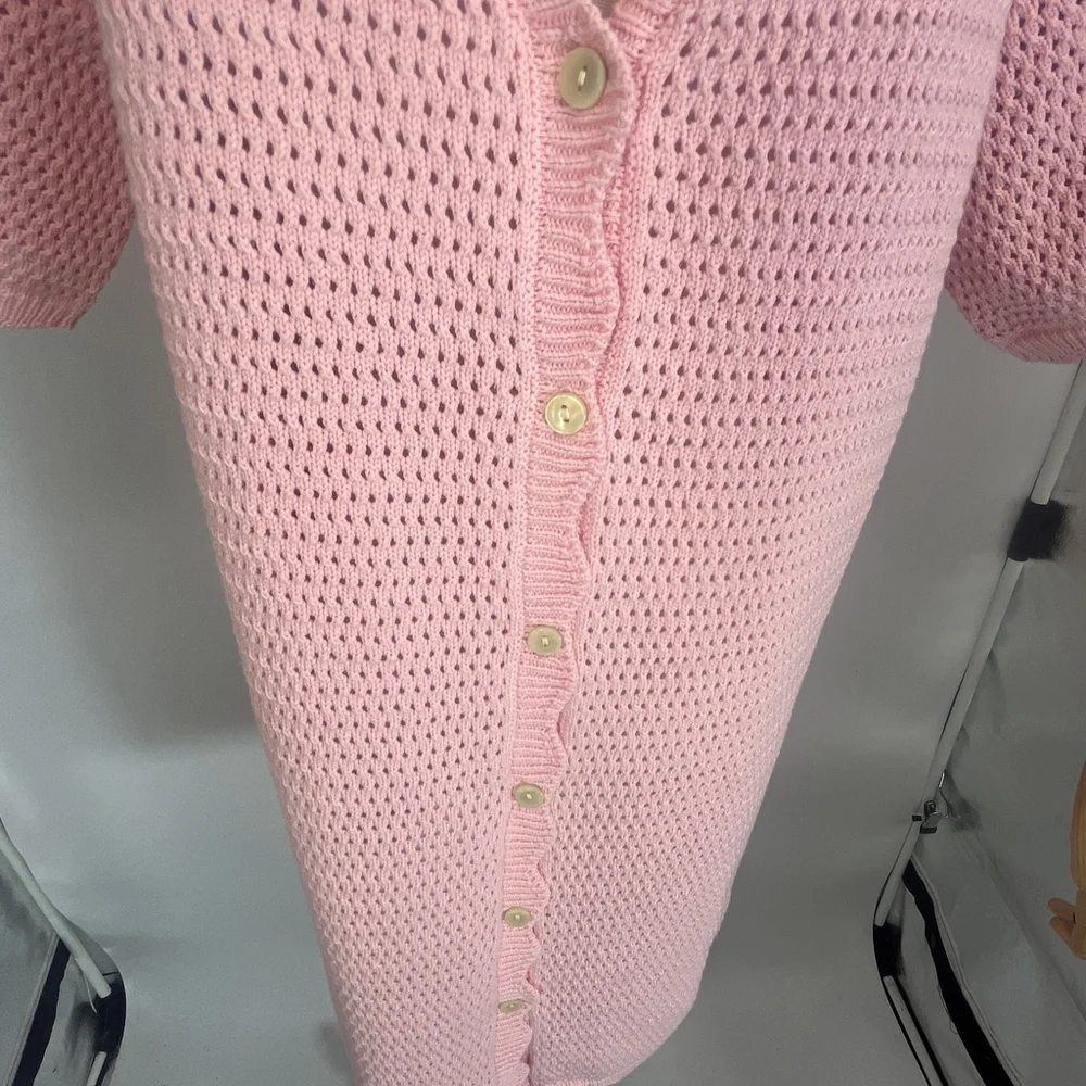 Starfit Crochet Sweater Dress Pink Cover Up Beach Travel‎ Womens Small Medium